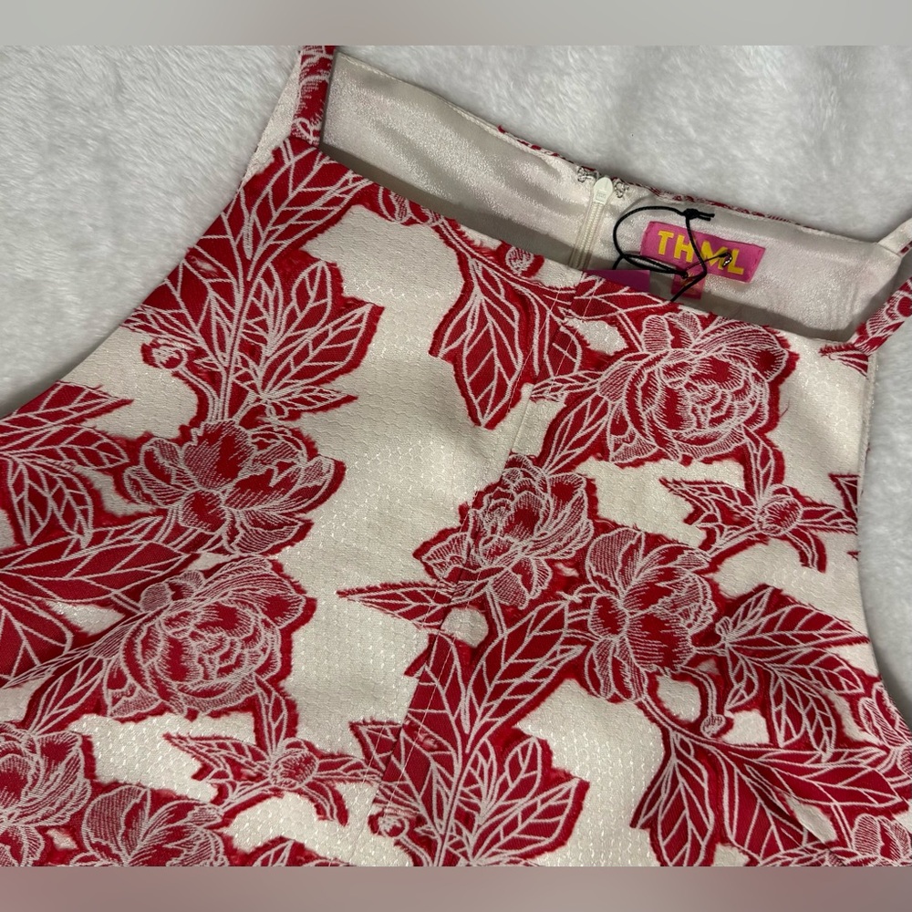 THML Alice Halter Mini Dress Red White Floral Embroidered Sheath - Picture 7 of 13